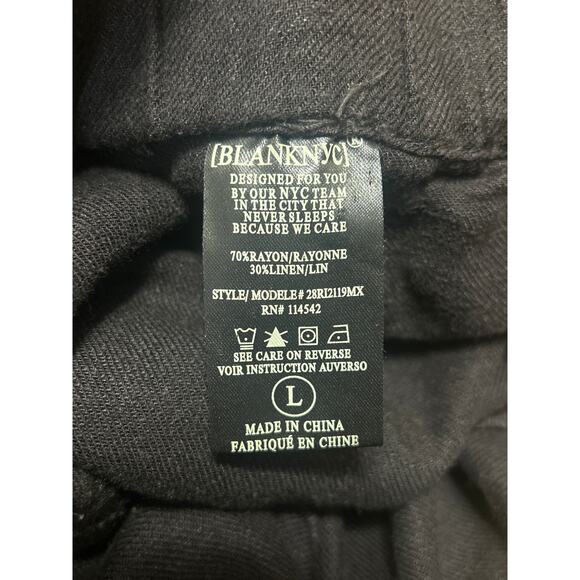 Blank NYC Black Linen High Rise Drawstring Paperbag Wide Leg Trousers Pants L - Picture 5 of 5